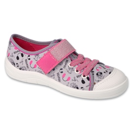 Pantuflas infantiles befado con velcro 351Y024, aplicaciones grises