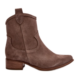 Zazoo 3329 Botas Vaqueras De Ante Con Tacón Bajo Beige Oscuro