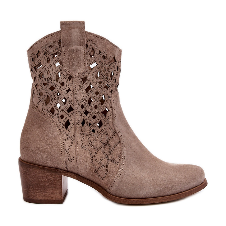 Zazoo 3394 Botas de tacón alto capuchino caladas para mujer beige Zazoo 3394 Botas de tacón alto capuchino caladas para mujer beige