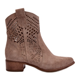 Zazoo 3305 Botas Cowboy Mujer Tacón Bajo Calado Ante Cappucino beige