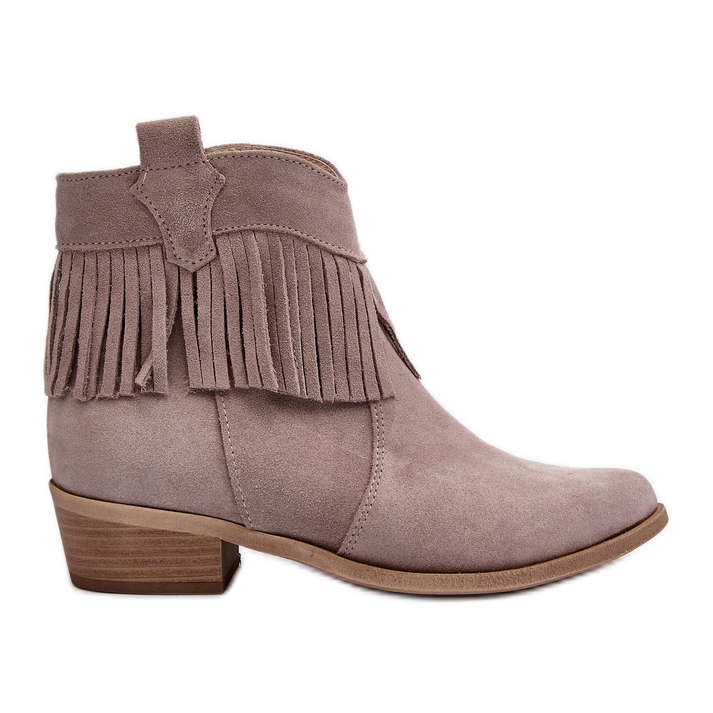 Botines de mujer Zazoo 3430 de ante con flecos capuchino beige