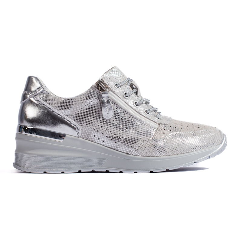 Zapatillas cuña piel plateadas plata