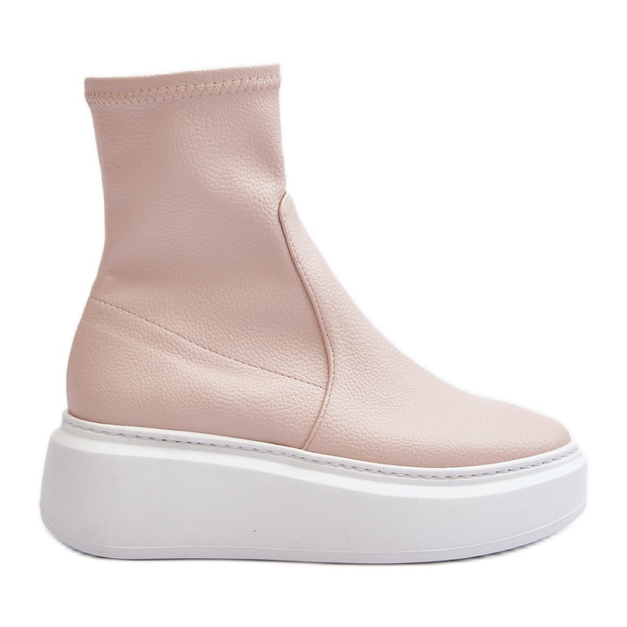 Zazoo 3395 Botines de piel para mujer con plataforma enorme, color beige
