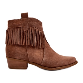 Botines Mujer Zazoo 3430 Ante Con Flecos Camel marrón