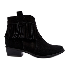 Zazoo 3430 Botas Mujer Ante Con Flecos, Negro