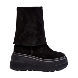 Zazoo 3410 Botines de ante para mujer con plataforma enorme, negro