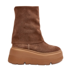 Zazoo 3410 Botines de ante para mujer con plataforma enorme en color camel marrón