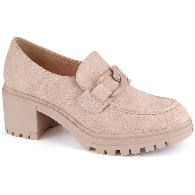 Zapatos mujer, mocasines de ante con tacón y plataforma, beige Vinceza 10921