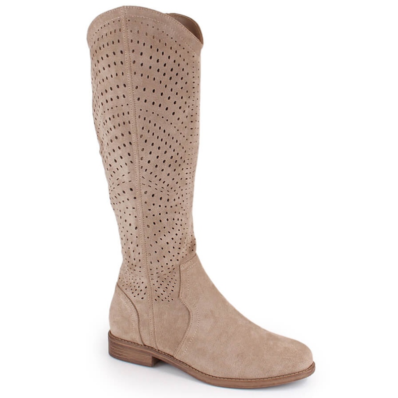 Botas de mujer caladas en ante beige S.Barski HY66-150