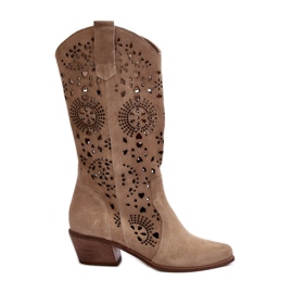 Zazoo 3396 Botas Media Pierna Ante Calado Beige Claro