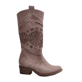 Zazoo 4043 Botas Cappucino Ante Calado Tacón Bajo beige