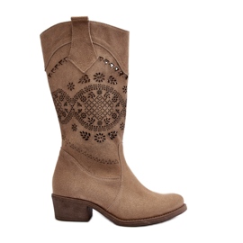 Zazoo 4043 Botas Tacón Bajo Ante Calado Beige
