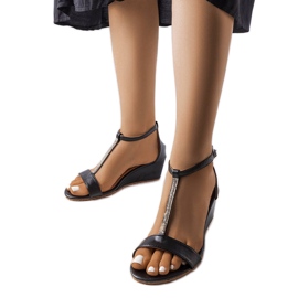 Sandalias cuña negras con strass Flusing negro Sandalias cuña negras con strass Flusing negro