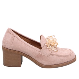 Lorenz Mocasín tacón camel con pedrería beige
