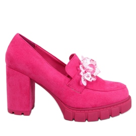 Mocasín tacón Nadina Fucsia pedrería rosa