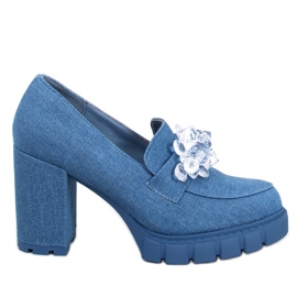 Nadina Mocasín tacón azul pedrería