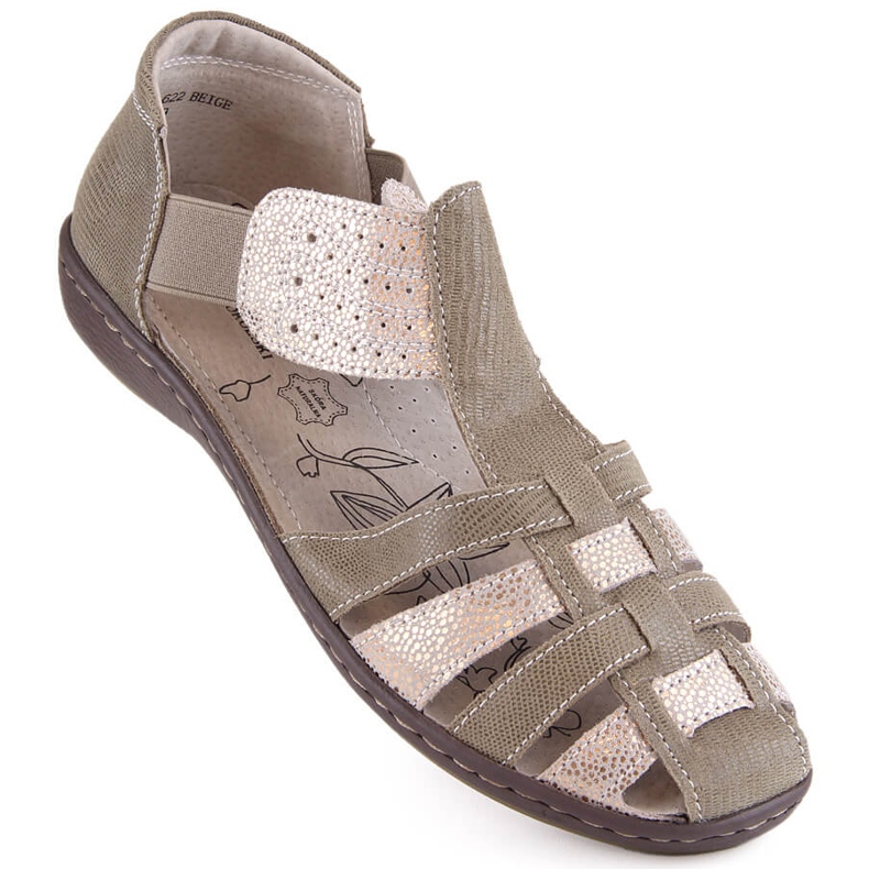 Sandalias de mujer de piel beige y dorada, T.Sokolski