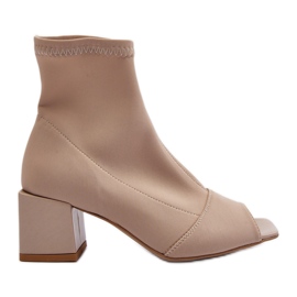 Zazoo 2876 Botas De Tacón Alto Con Puntera Abierta Para Mujer, Beige