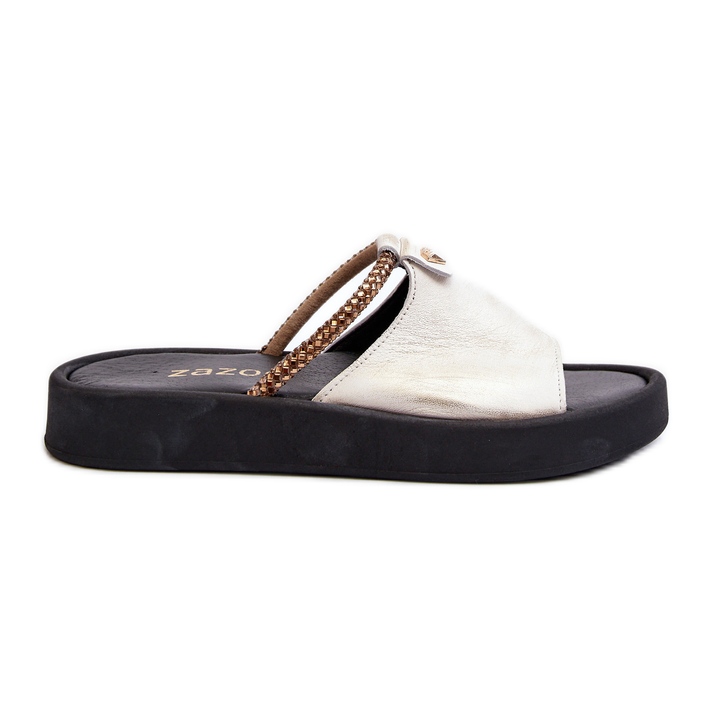 Zazoo 2896 Chanclas de Piel Mujer Blanco y Dorado