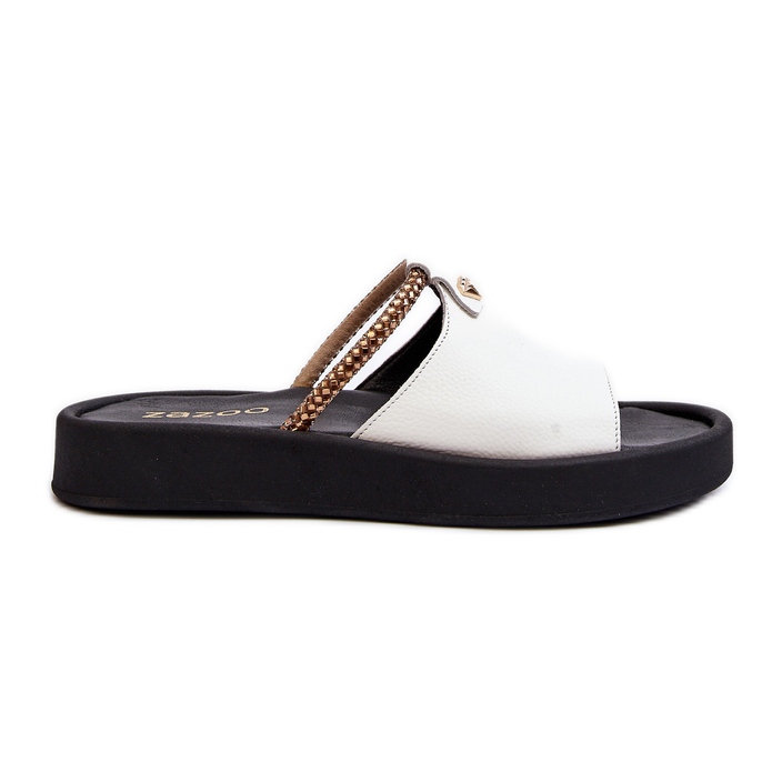 Zazoo 2896 Chanclas de Piel Mujer, Blanco