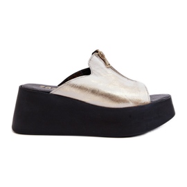 Zazoo 2916 Chanclas de mujer con plataforma enorme y cremallera, dorado