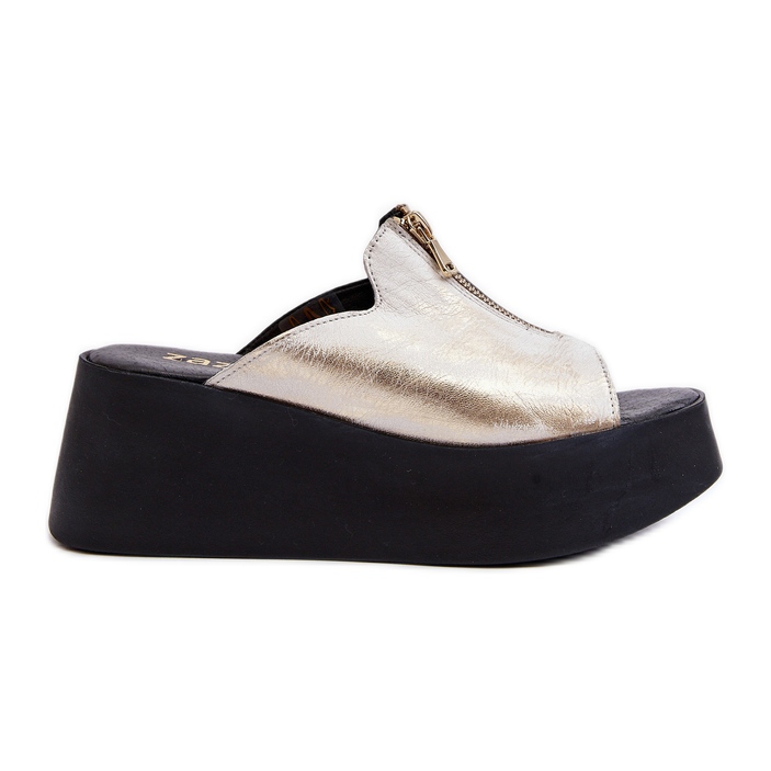 Zazoo 2916 Chanclas de mujer con plataforma enorme y cremallera, dorado