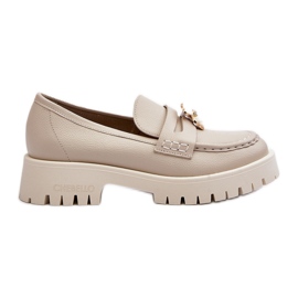 Zapatos De Piel Mocasines Con Osito CheBello 4291 Beige Claro
