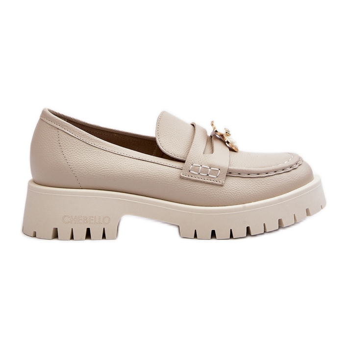 Zapatos De Piel Mocasines Con Osito CheBello 4291 Beige Claro