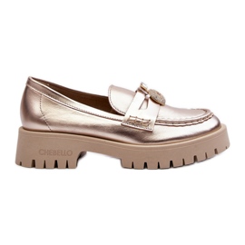 Zapatos de piel, mocasines con decoración dorada CheBello 4291. dorado