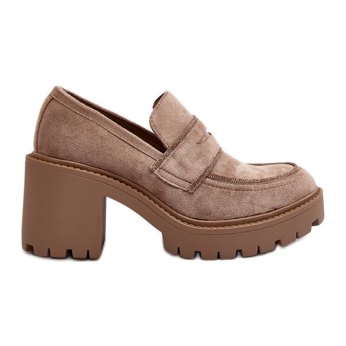 Zapatos de mujer con tacón grueso Caqui Feneli beige