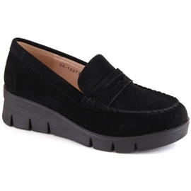 Zapatos mujer ante, mocasines cuña, negro Potocki SZ12373