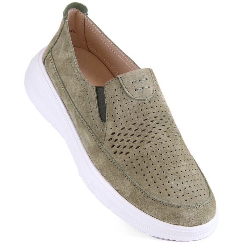 Zapato deportivo sin cordones para mujer calado en piel, verde T.Sokolski 278