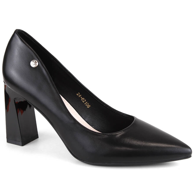 Zapatos de salón de mujer con tacón decorativo, negro, Vinceza 62106