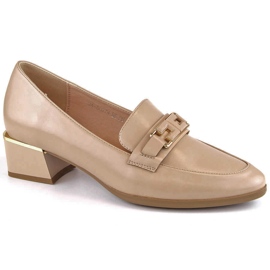 Zapatos tacón bajo mujer beige Vinceza 58274