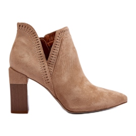 Botines Vailen Beige De Tacón Alto Con Estampado Calado