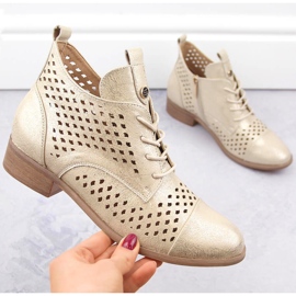 Botines mujer calados dorados Potocki SZ12091 beige