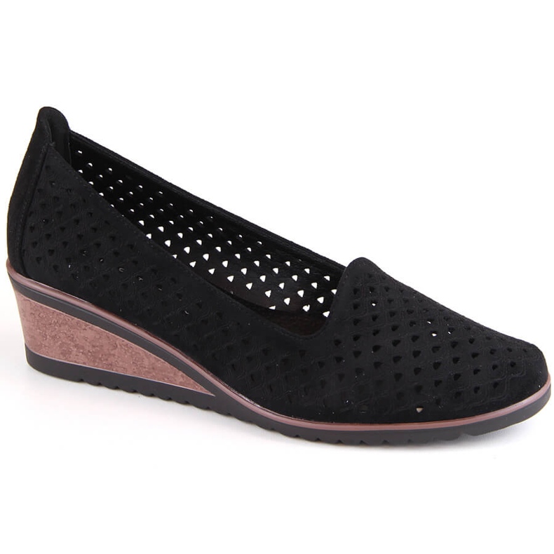 Zapatos cuña mujer ante calado negro Potocki SZ12306