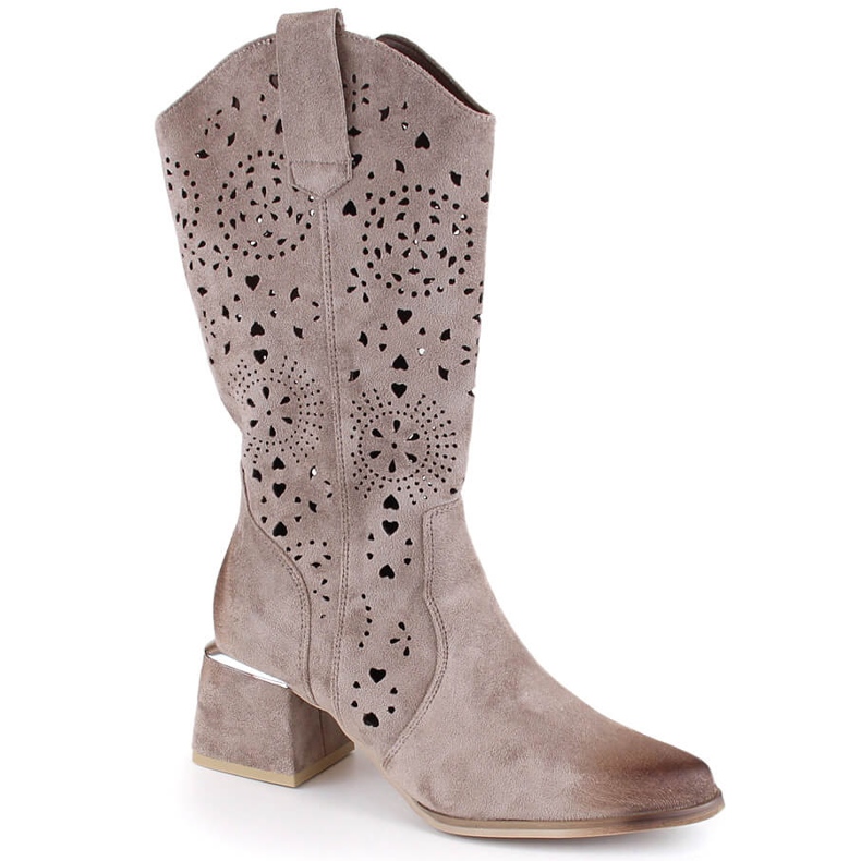 Botas de mujer ante beige caladas Potocki SZ12397