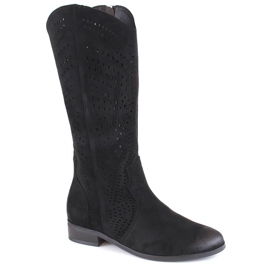 Botas de mujer en ante calado, negro, Vinceza 58237