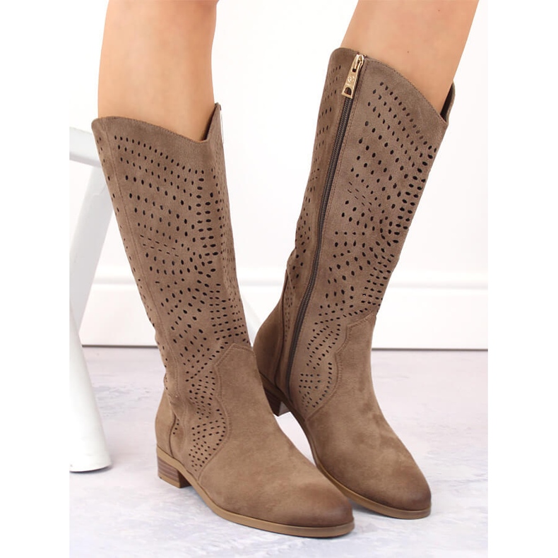 Botas de mujer en ante calado, marrón, Vinceza 58237