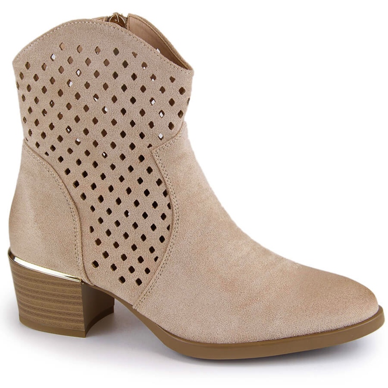Botas cowboy mujer ante calado beige Vinceza 58239