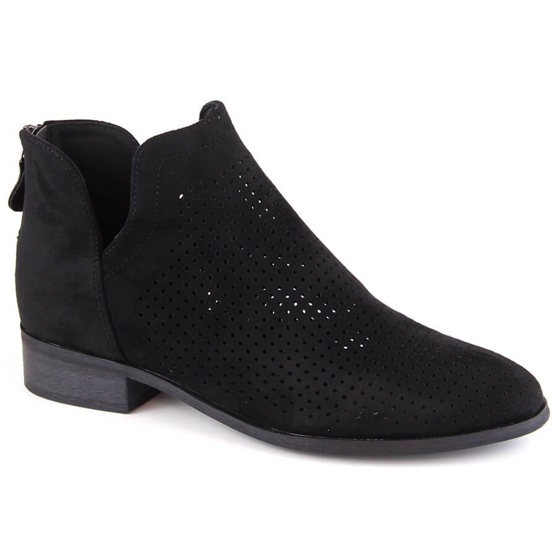 Botas mujer ante tacón bajo calado, negro Potocki SZ12307 Botas mujer ante tacón bajo calado, negro Potocki SZ12307