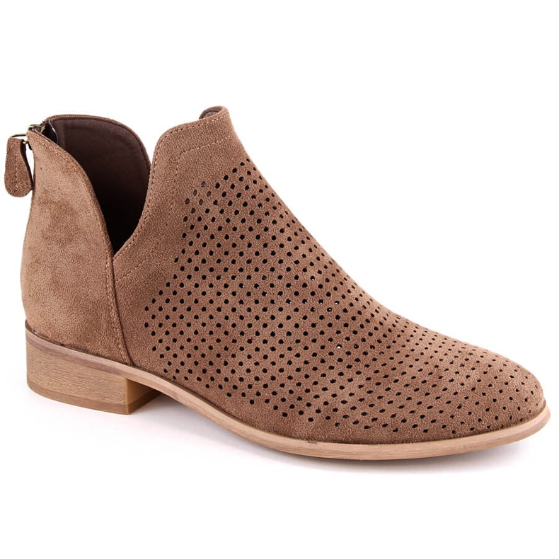 Botas de mujer ante caladas con tacón bajo, marrón Potocki SZ12307