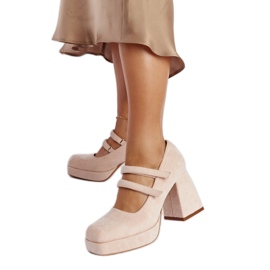 Zapatos de tacón rosa claro con tacón de bloque enorme Cher