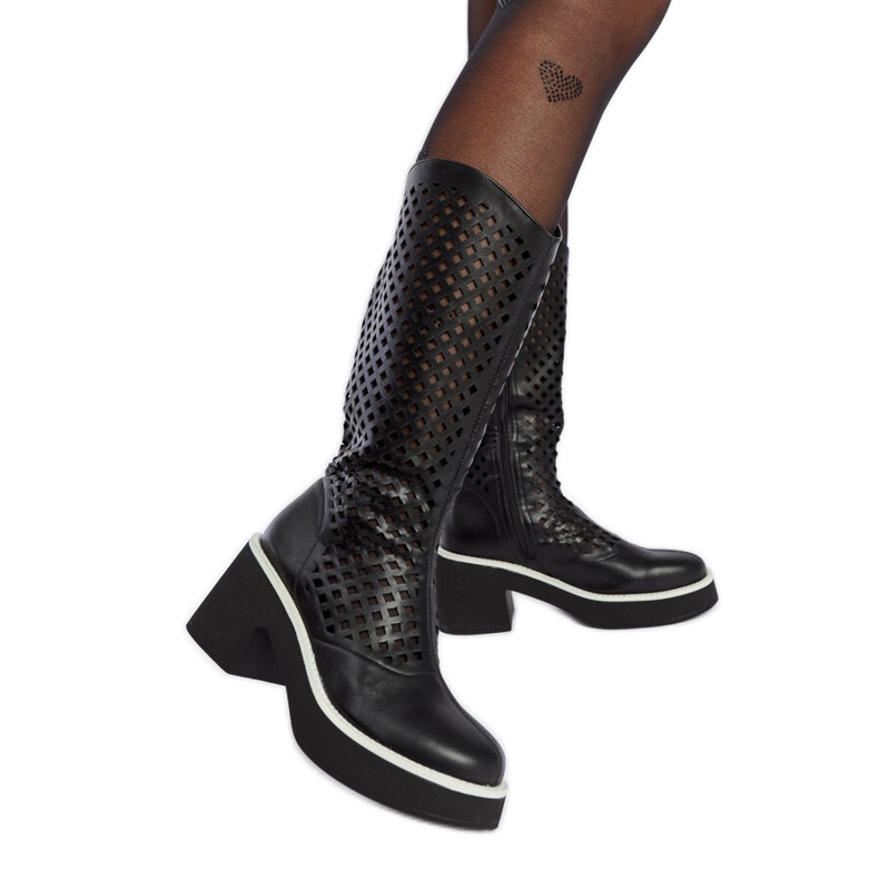 Botas tacón Anahola caladas negras negro