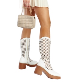 Botas tacón Anahola caladas blancas blanco