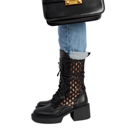 Botas tacón Visalia caladas negras negro