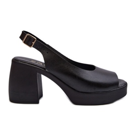 Zazoo 40376 Sandalias de piel con tacón alto grueso, negro