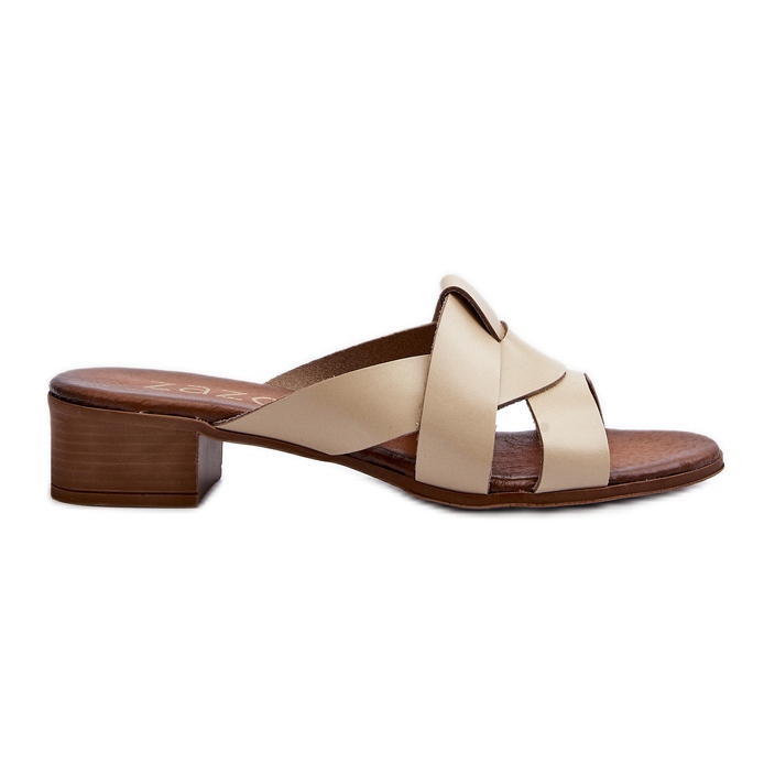 Zazoo 40236 Zapatillas Mujer de Piel con Tacón Bajo, Beige