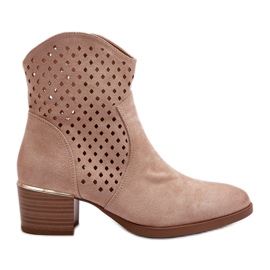 Vinceza Botines Tacón Bajo Calados Beige Cilvana